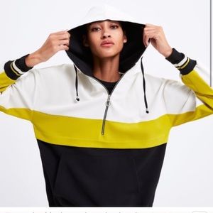 ZARA COLOR BLOCK POUCH POCKET HOODIE